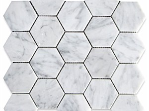 Carrara White 3×3 Hexagon Polished or Honed Marble Mosaic